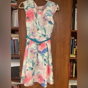 Floral Dress with Teal Belt